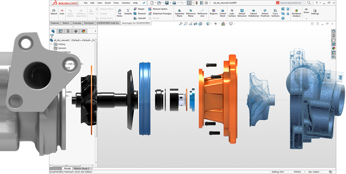 Geomagic Design X 스캔 형상 분해와 피처 기반 CAD 역설계